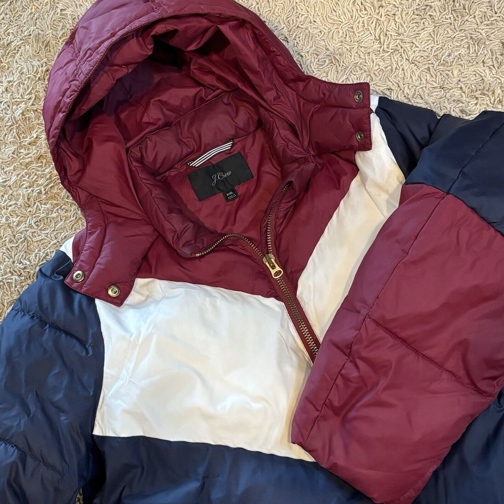 J.‎ Crew Jacket Coat Down Alpine Puffer block Retro Red Navy Blue White XXL